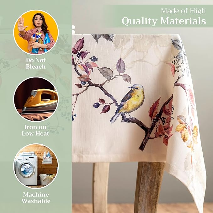 Maison d' Hermine Table Cloth Square Table 100% Cotton 54 x 54 Inches Fall Tablecloth Reusable Everyday Use for Thanksgiving Christmas Decorations Dining Farmhouse Party (Equinoxe - Beige)