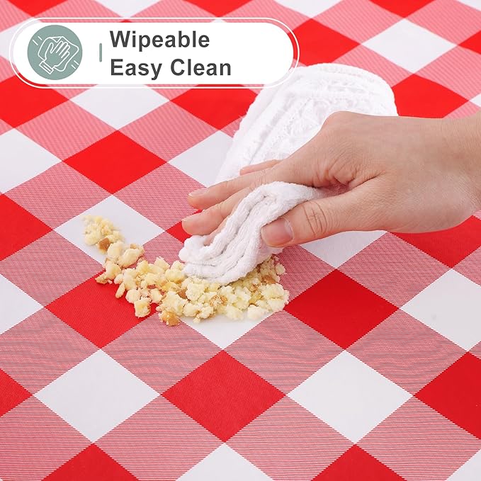misaya Rectangle Waterproof Vinyl Table Cloth, Buffalo Flannel Backed Tablecloth, Wipeable Plastic Table Cover for Valentine's Day, Dinner, Kitchen, Outdoor (60" x 120", Red and White)