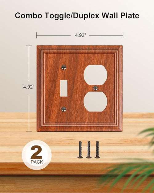 2-Pack Combo Toggle/Duplex Light Switch Cover Plate, Wood Grain Outlet Cover Plate, Natural Bamboo Fiber Decorative Wall Receptacle Cover for Electrical Outlets, Light Switch