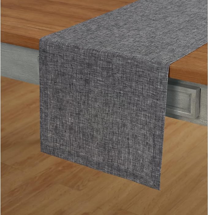 Solino Home 100% Pure Linen Table Runner Black Long, Athena 14 x 144 in | Table by SolinoHome