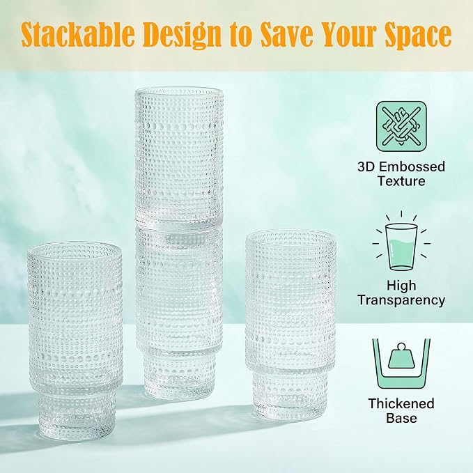Glass Cups with Lids and Straws 16 oz Hobnail Drinking Glasses | Vintage Iced - Image 3