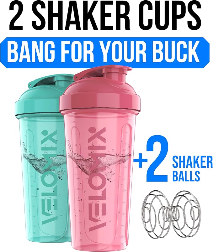 VELOMIX 2 Pack 28oz Protein Shaker Bottle - Image 2