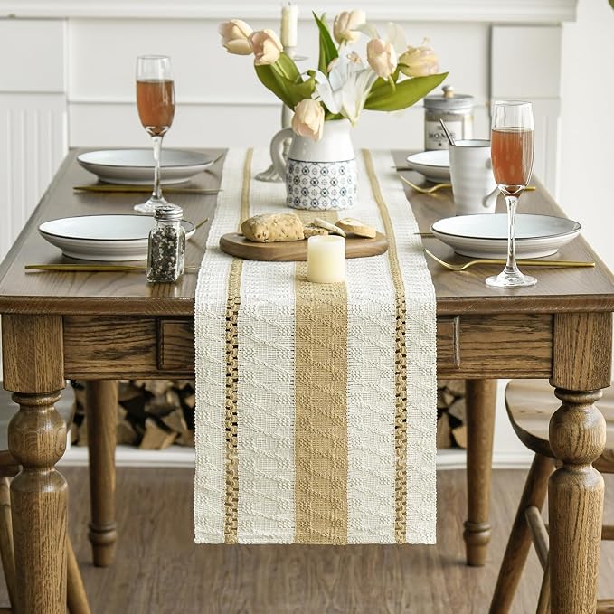 Artoid Mode Burlap Brown Rustic Woven Table Runner 12x48 Inch | Holiday - Image 2