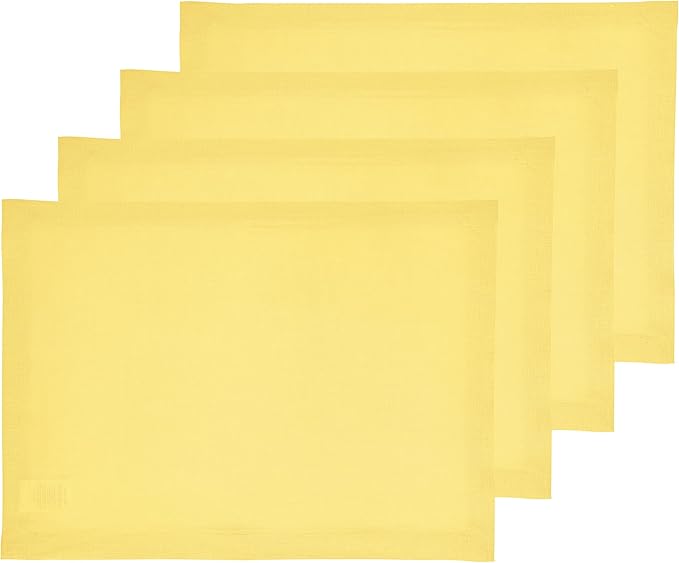 Solino Home Linen Placemats Set of 4 - Sunshine Yellow Placemats 14 x 19 Inch - 100% Pure Linen Table Place Mats for Spring, Easter - Fete