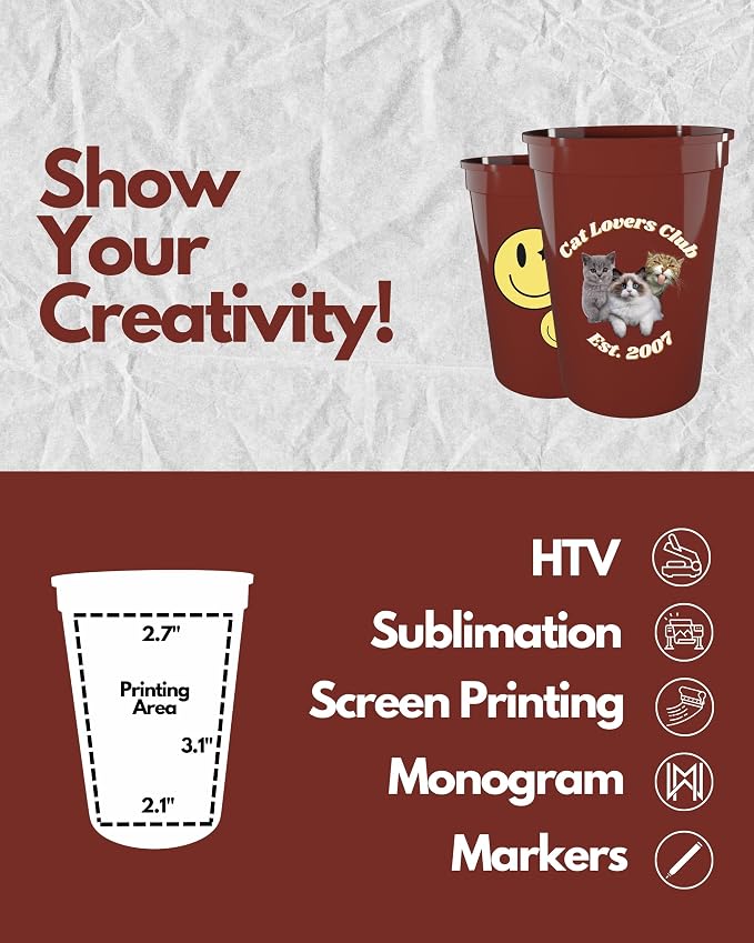 PartyPrints 100 Pack Small 10 to 12 oz Maroon Reusable Blank Plastic Cups - Image 4