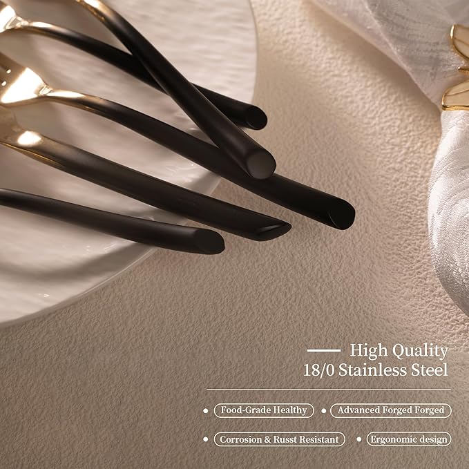 Black and Gold Silverware Set for 4 Modern 20 Piece Flatware Set Stainless Steel Mirror Polished Unique Black Gradual Change Gold Cutlery Utensils Sets for Home Kitchen Restaurant Nice Weight