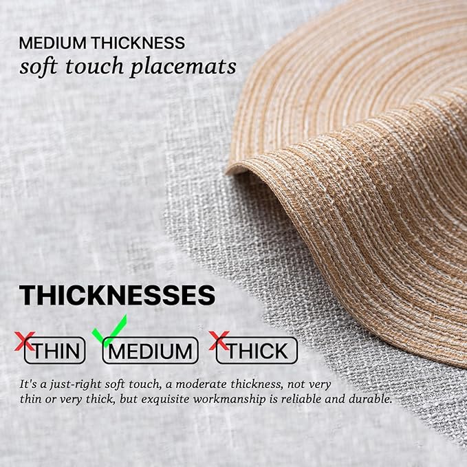 Round Placemats Set of 12 Woven Placemats Washable Braided Table Mats for Dining Table Heat Resistant Non-Slip Circle Place Mats(Beige)
