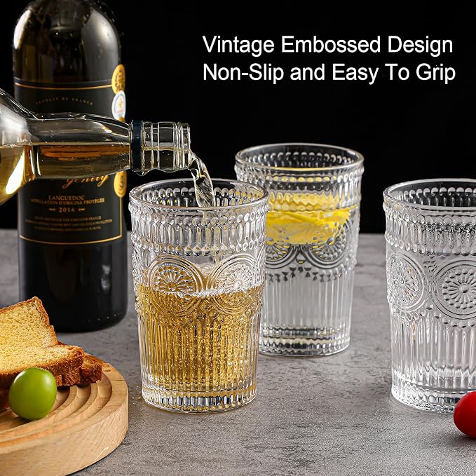 ZMOWIPDL Drinking Glasses Set of 6, 13oz Flower Design Clear Glass Cups | - Image 6
