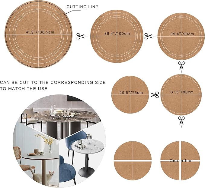 CENNBIE 42/40/36/32/30 Inches Round Table Mat - Cork Leather Placemats - Suitable as Side Dining Coffee Table Cover - Can Be Cut to Fit (Black)