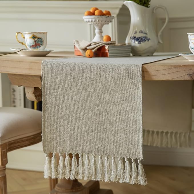 Natural Table Runners 108 Inches Long, Burlap Linen Style Rustic Farmhouse by ZEEMARTONLINE