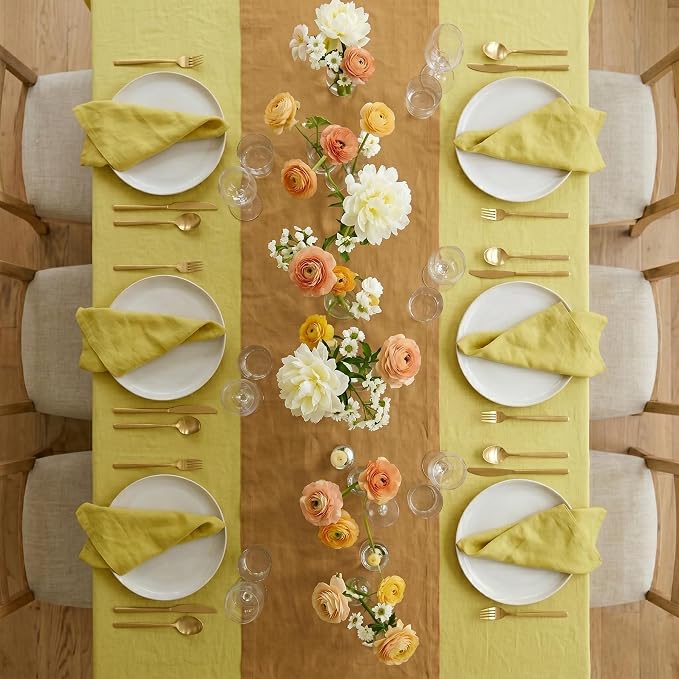Solino Home 100% Pure Linen Dining Table Runner Caramel, Fete 14 x 90 in | - Image 3