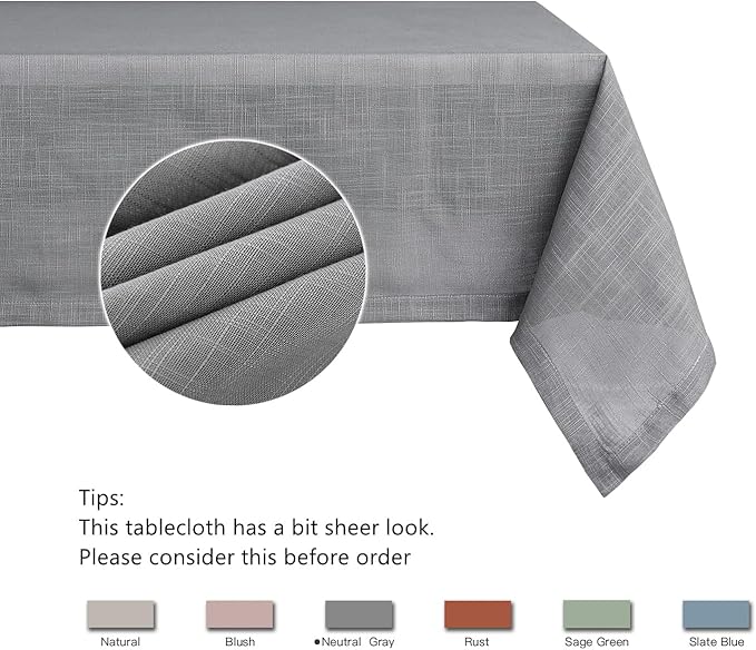 maxmill Lux Faux Linen Tablecloth with Slubby Texture Wrinkle Free Anti-Shrink Soft Table Cloth for Kitchen Dining Tabletop for Outdoor and Indoor Use Rectangle 60 x 84 Inch Neutral Gray