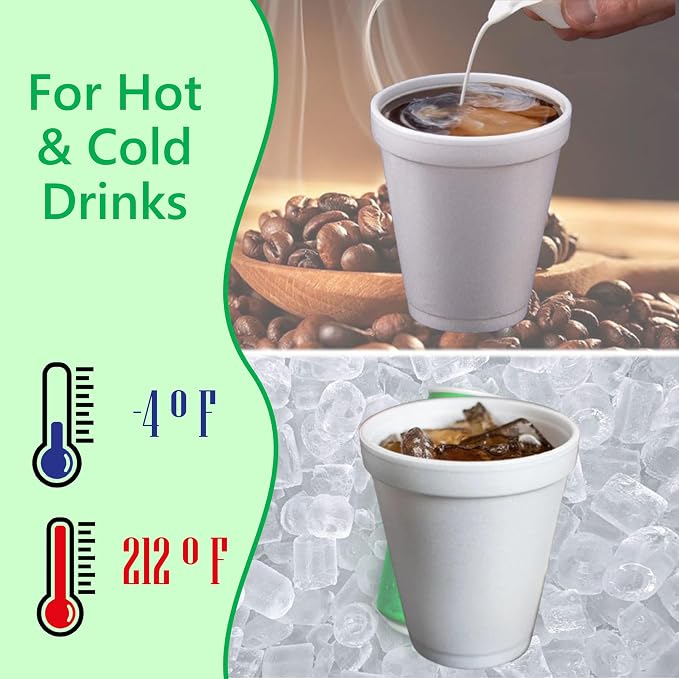 12 OZ Foam Cups for Hot & Cold Drinks, USA-Made 100-Pack - Image 4
