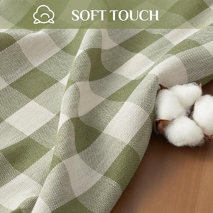 Softalker Spring Checkered Tablecloth Rectangle, Outdoor Linen Cotton Gingham Table Cloth with Tassel, Heavy Duty Wrinkle Free Buffalo Plaid Table Cover for Easter Dining Home - 55 x 84 Inch, Sage