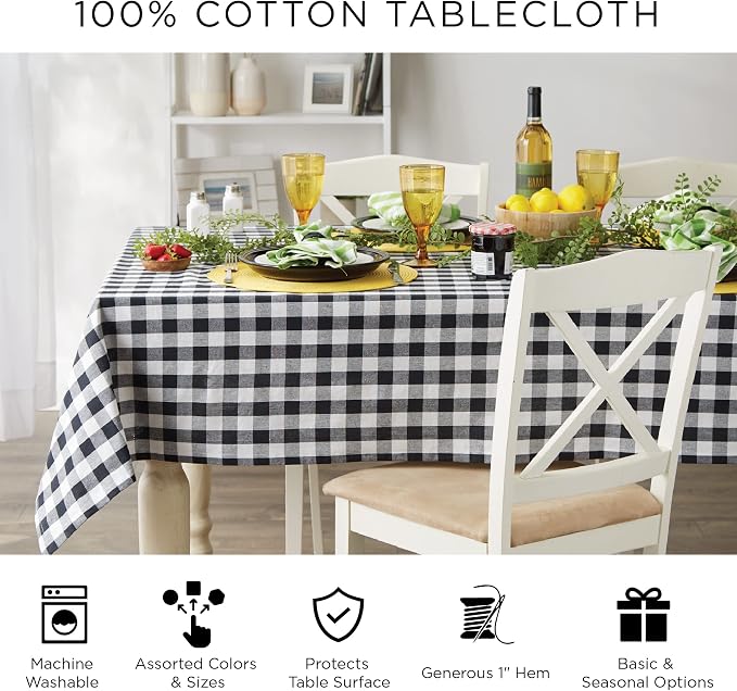 DII Checkered Tabletop Collection 100% Cotton, Machine Washable, Tablecloth - Image 6