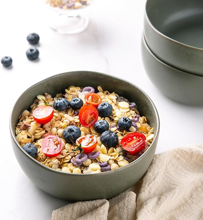 AmorArc Stoneware Cereal Bowls for Kitchen, 28oz Large Ceramic Soup Bowls Set of 6 for Meal Soup Snacks, Oven,Dishwasher&Microwace Safe Kitchen Bowls with Wavy Rim, Reavtive Glaze