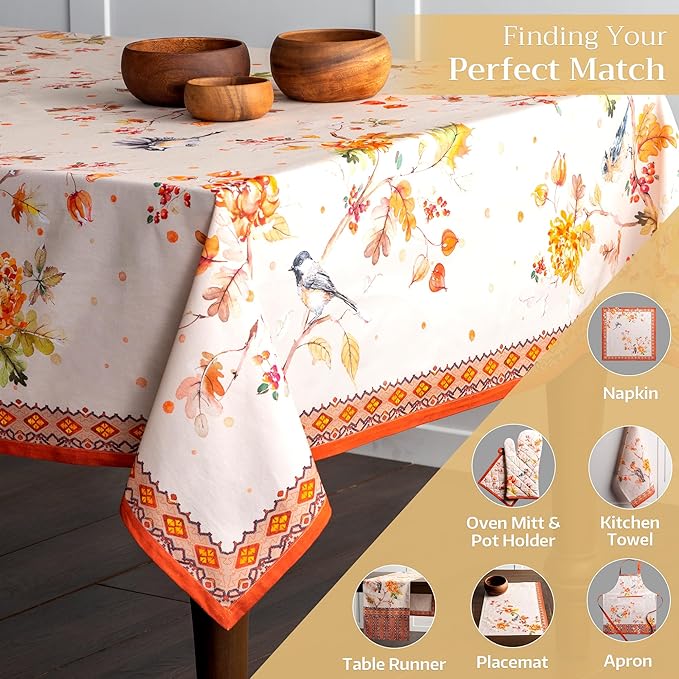Maison d' Hermine Table Cloth Rectangle Table 100% Cotton 60 x 120 Inches Fall Tablecloth Reusable Everyday Use for Thanksgiving Christmas Decorations Dining Farmhouse Party (Kelim - Prairie)