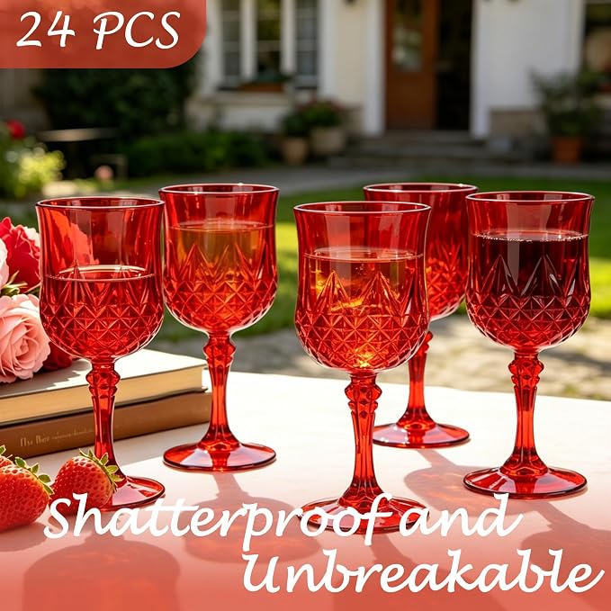 24Pack Plastic Wine Glasses, 7oz Vintage Goblets - Image 3
