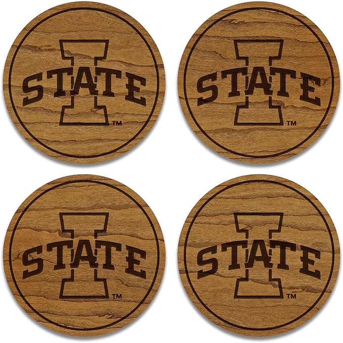 LazerEdge Iowa State Cyclones Wooden Coaster Set - Cherry Wood - Officially Licensed Product - 4-Pack