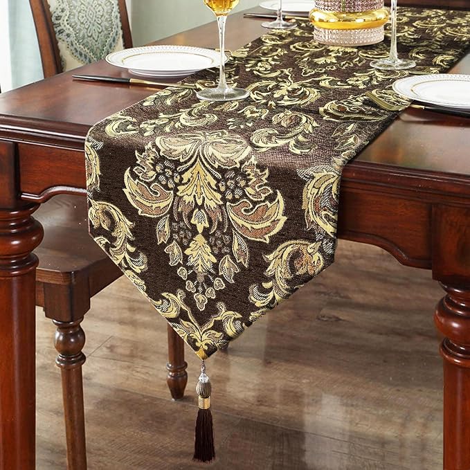 Dark Brown Table Runners 120" Thick Chenille by HeMiaor