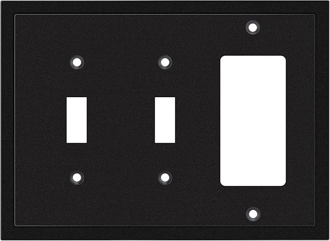 Henne Bery Modern Edge Decorative Wall Plate Switch Plate Outlet Cover, Durable Solid Zinc Alloy (Double Toggle/Single Decorator, Matte Black)