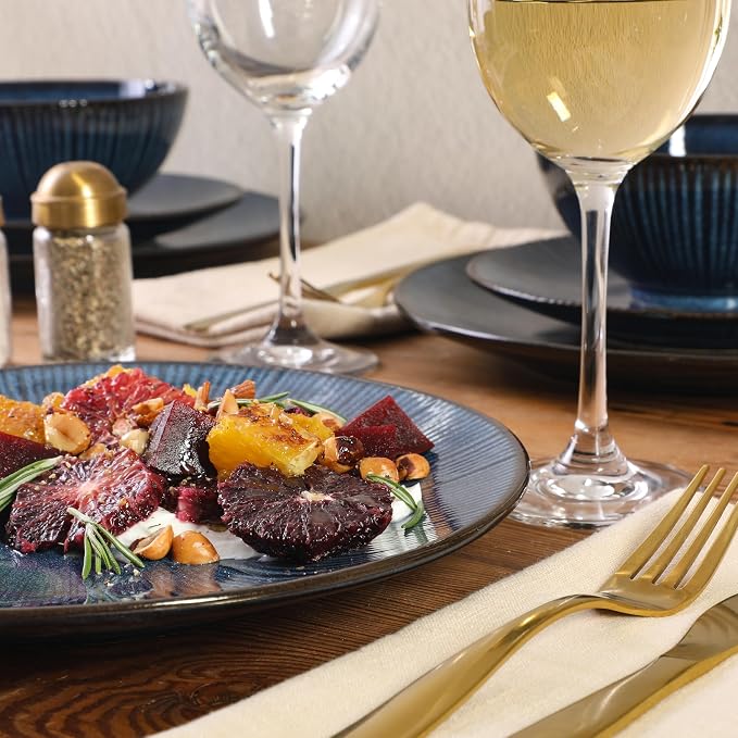 Gibson Elite Midnight Lune Plates and Bowls Sets, 12-Piece Stoneware Dinnerware - Image 3