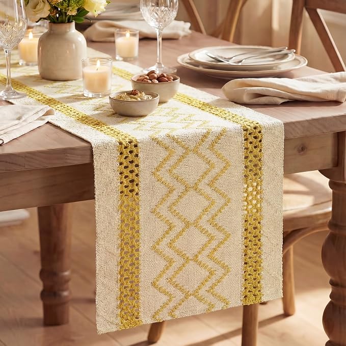 Artoid Mode Yellow Stripe Diamond Woven Table Runner 12x72 Inch | Holiday by ArtoidMode