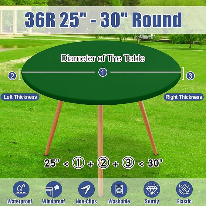 Round Spandex Tablecloth 2 Pack, Elastic Fitted Waterproof Tablecloths for 18"-24" Tables, Stretch Washable Picnic Table Cover for Camping, Dining, Indoor and Outdoor, Emerald Green