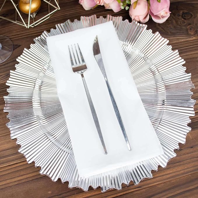 Efavormart 6 Pack | 13" Metallic Silver Sunray Acrylic Plastic Serving Plates - Image 6