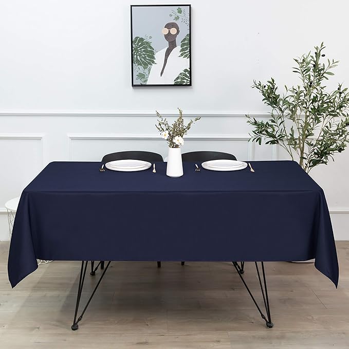 sancua Rectangle Tablecloth - 90 x 132 Inch - Water Resistant Spill Proof Washable Polyester Table Cloth, Decorative Fabric Table Cover for Dining Tables, Buffet Parties and Camping, Navy