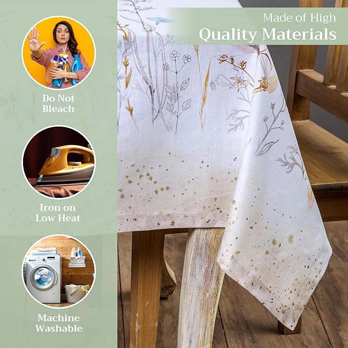 Maison d' Hermine Table Cloth Square Table 100% Cotton 60 x 60 Inches Tablecloth Reusable Decorative for Dining Room Farmhouse Home Valentines Day Decorations Spring Summer - Meadow Florals - Beige