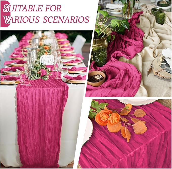 6 Pack Hot Pink Cheesecloth Table Runner 17x108 Inch Semi Sheer Boho Gauze - Image 5