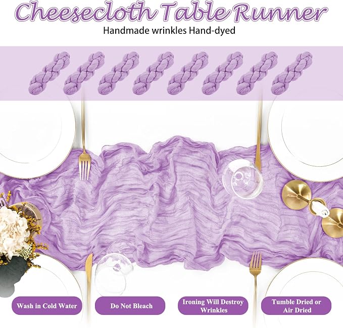20 Pack Lilac Cheesecloth Table Runner 10FT Long Boho Gauze Fabric Table Runner - Image 4