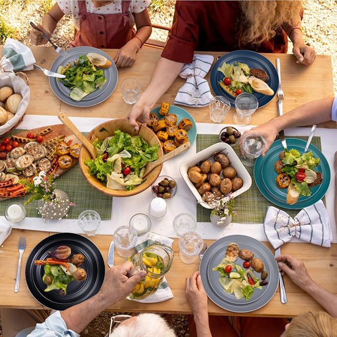 Supernal 32pcs Wheat Straw Dinnerware Sets,Plastic Plates and Bowls Sets for 8,Unbreakable Plates and Bowls Sets Dishwasher Safe Fun Colors Perfect for Cooking Family Camping Picnics