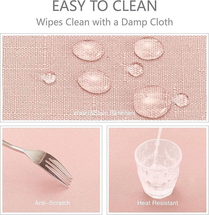 Rectangle 6 Feet Tablecloth 60x104 inch Linen Textured Table Cloth Stain and Wrinkle Resistant Washable Polyester, Decorative Table Cover Waterproof for Dining, Buffet and Camping, Pink