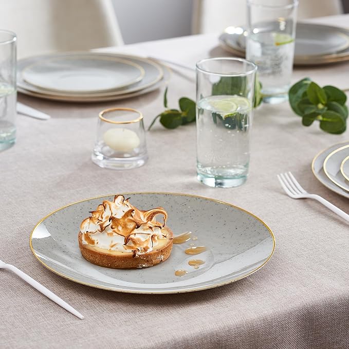PLASTICPRO 30 Pack Disposable Plastic Plates Heavyweight Granite Look Elegant 10 inch Dinner Plates Grey with Gold Rim