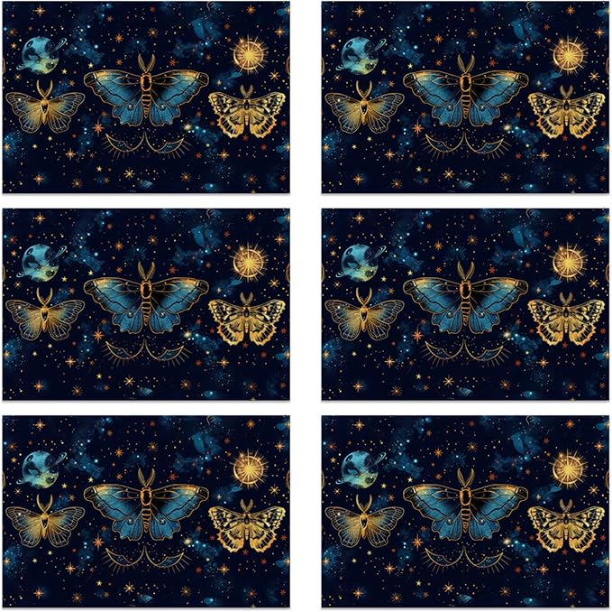 Watercolor Butterfly Starry Sky 12x18 Inch Placemats Set of 6 - Waterproof, Non-Slip & Washable Table Mats for Kitchen & Dining Table Placemats