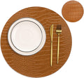 Jovono Round Leather Placemats for Round Tables Set of 6, Brown Place Mats and Coasters, Wipeable Waterproof Heat Resistant Table Mats Easy to Care for Indoor Decor 14 inch Diameter