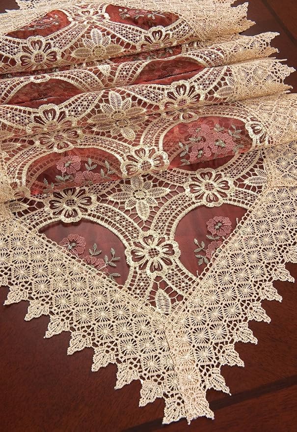 Beige Embroidered Lace Table Runners Dresser Scarves 16 × 48 Inch - Image 3