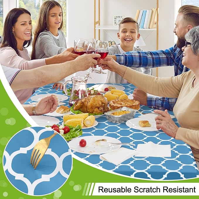 Smiry Rectangle Table Cloth, Waterproof Vinyl Tablecloth with Flannel Backing for Rectangle Tables, Wipeable Spillproof Plastic Tablecloths for Dining, Camping and Indoor (54"x108", Light Blue)