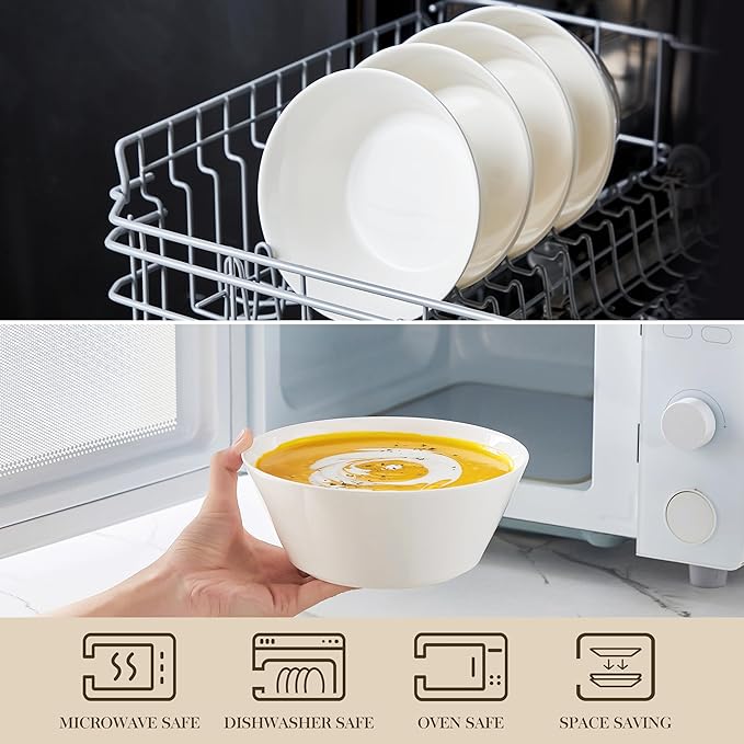 MALACASA 35 OZ Soup Bowls, White Porcelain Bowls Set of 4, Deep Bowl for Kitchen, Large Ceramic Bowls for Soup, Cereal, Salad, Ramen and Fruit, Dishwasher & Microwave Safe, Series Regular