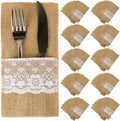 TM 100 Pack Natural Burlap Cutlery Holder Pouch Bag 4x8.5 Inch with Lace Silverware Napkin Holders Wedding Party Bridal Shower Table Setting Table Decoration