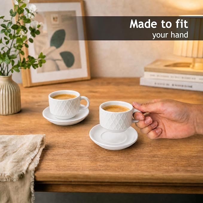 MIAMIO - 6 x 2.5 oz Stoneware Espresso Mug, Cup Set Modern - Palmanova - Image 5