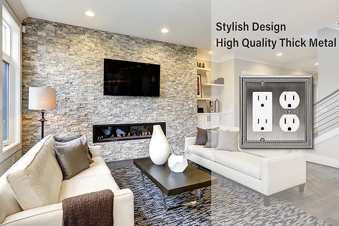 Henne Bery Sunken Pearls Heavy Duty Decorative Wall Plate Switch Plate Outlet Cover (Decorator/Duplex, Heirloom Silver)
