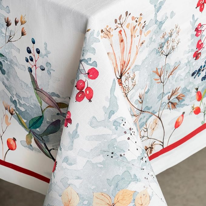 Maison d' Hermine Table Cloth Rectangle Table 100% Cotton 60 x 108 Inches Fall Tablecloth Reusable Everyday Use for Thanksgiving Christmas Decorations Dining Farmhouse Party (Morzine)