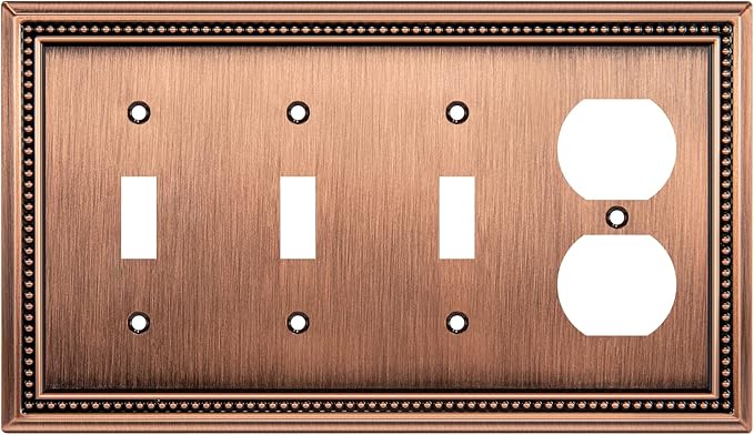 Henne Bery Sunken Pearls Heavy Duty Decorative Wall Plate Switch Plate Outlet Cover (Triple Toggle/Single Duplex, Antique Copper)