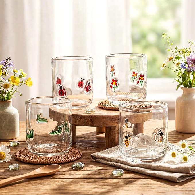 Vesici 4 Pcs Juice Glasses 14 oz Glass Cups Stemless Wine Glasses Hand Blown - Image 6