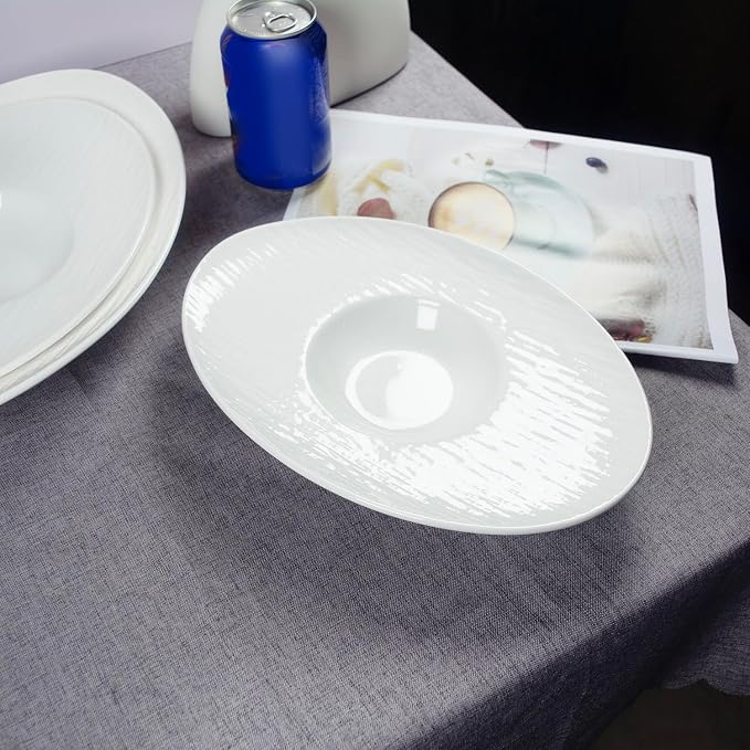 Soup Plates Fine Soup bowls Set of 4, 12.8 Inch Ceramics Oval Rimmed Small - Image 7