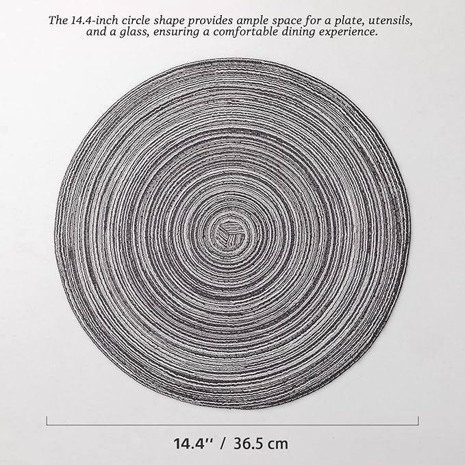 Round Placemats Set of 12 Woven Placemats Washable Braided Table Mats for Dining Table Heat Resistant Non-Slip Circle Place Mats(Mixed Gray)