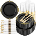 350 Pcs Black Gold Plates for Graduation | Black Party Plates Set for 50 Guests by Hioasis